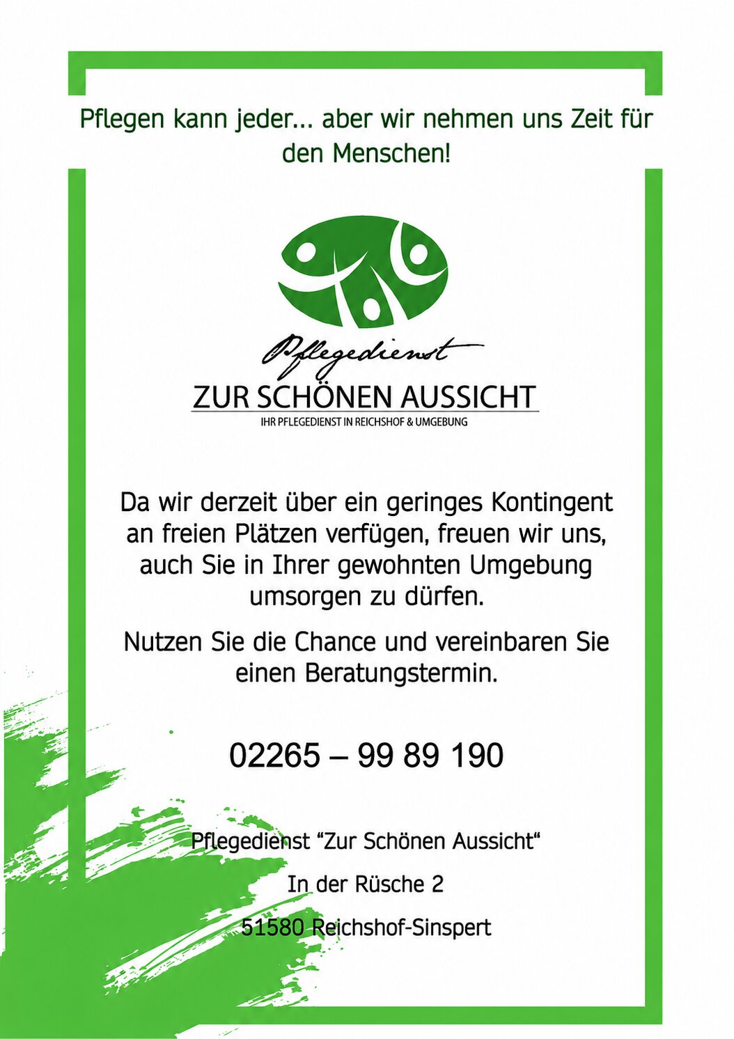 Flyer des Pflegedienstes Zur Schönen Aussicht