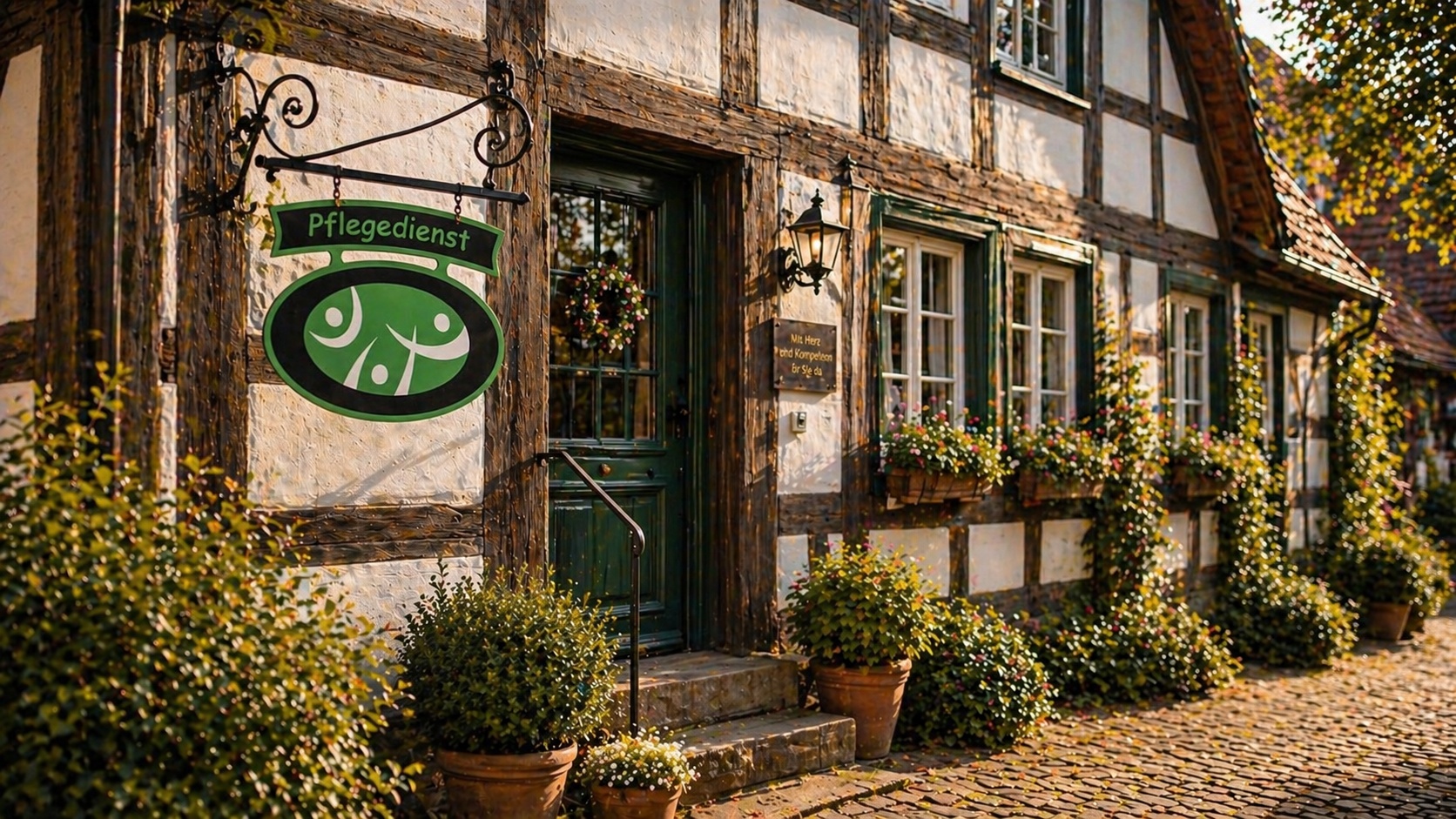 Einladender Eingangsbereich des Pflegedienstes "Zur Schönen Aussicht"